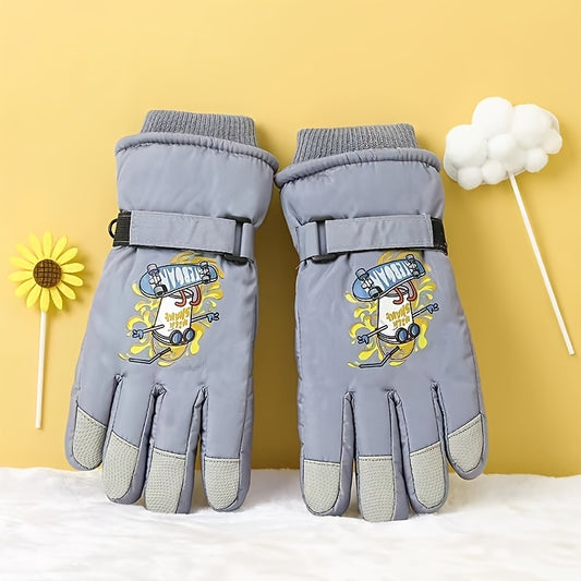 Kids' Warm Waterproof Cartoon Cycling Gloves, Ages 8-11