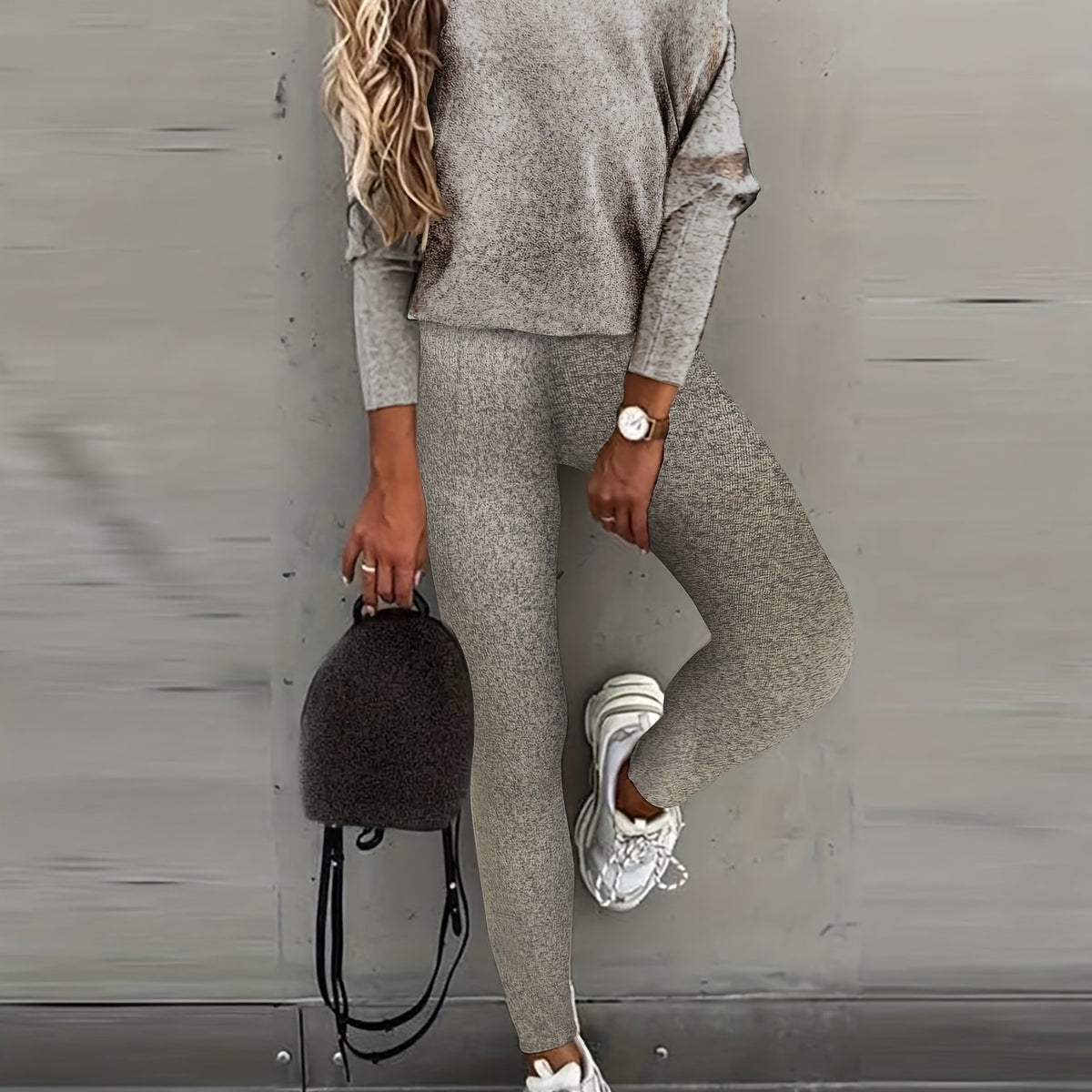  Casual One Shoulder Top & Leggings Set