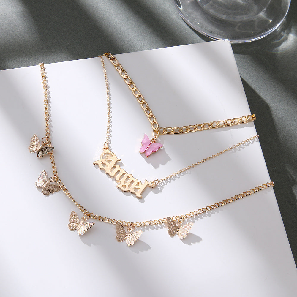 Letter & Butterfly Charm Necklace