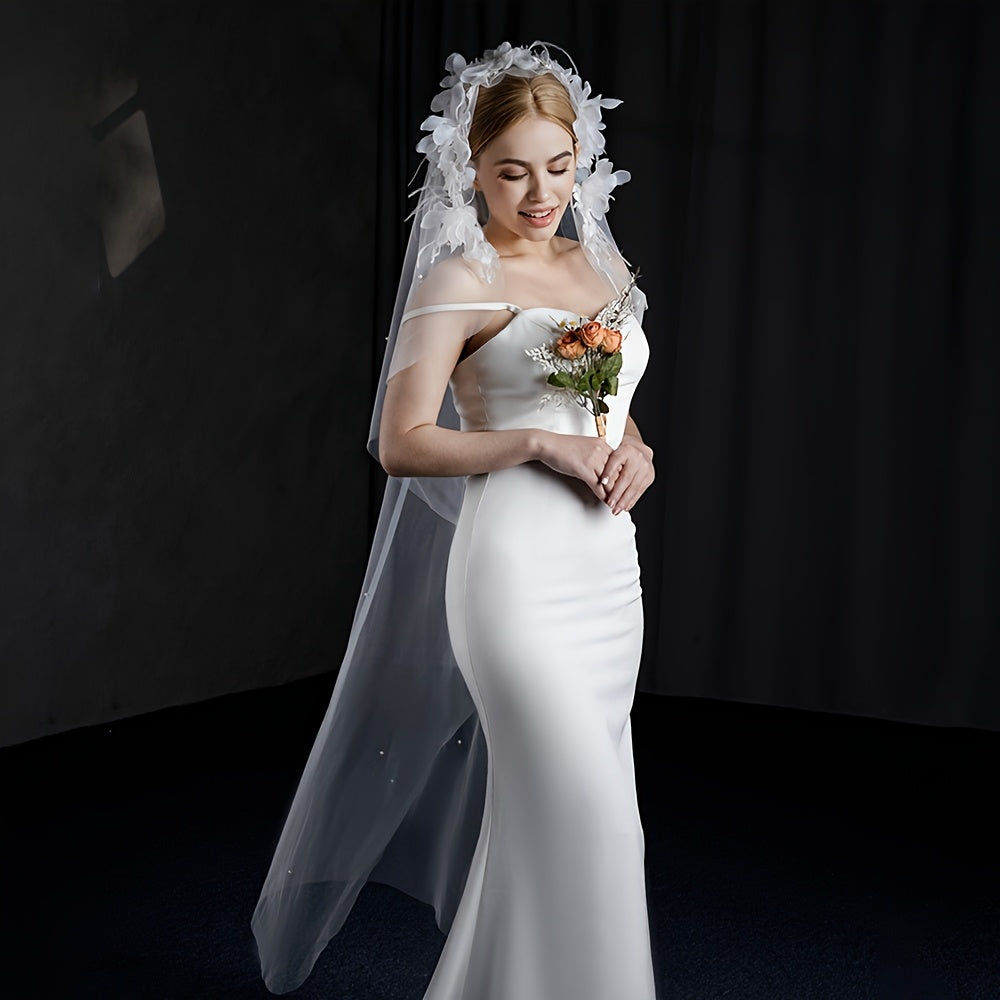 Bridal Veil with Floral Tassel Wedding Headpiece