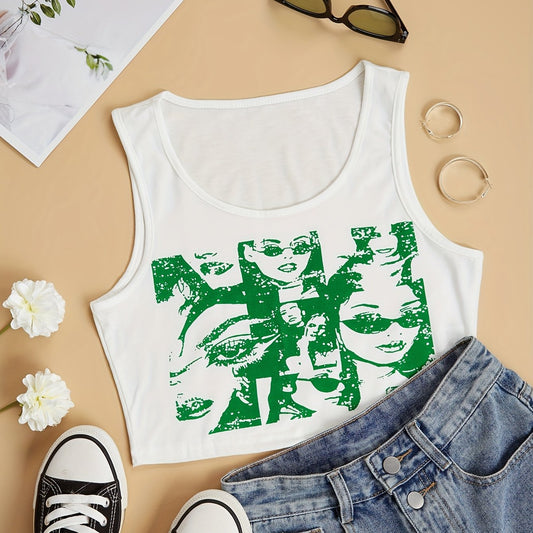 Y2K Portrait Print Tank Top Sleeveless Summer Top Women's Clothing