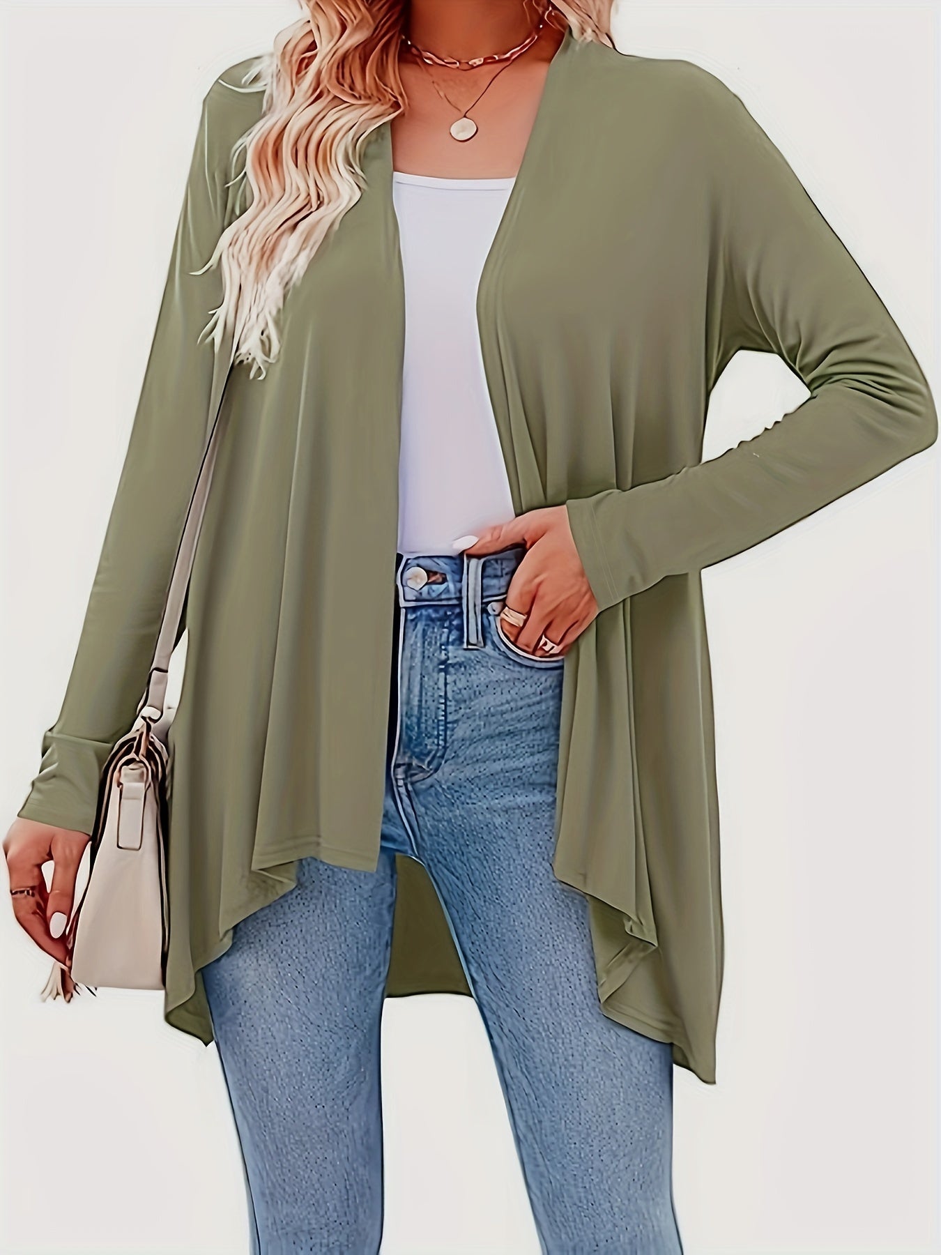  Casual Cardigan Women's Plus Solid Long Sleeve Open Front
