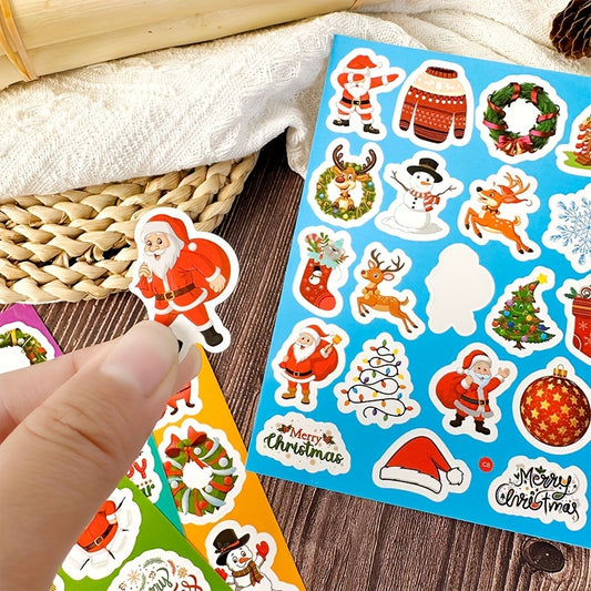 8pcs Christmas Self-adhesive Waterproof Cartoon Stickers for Party Decoration