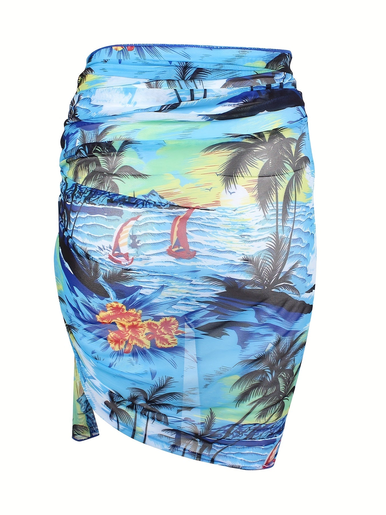  Boho Bikini Bottoms Knot Side Ruched Cover Up Skirt