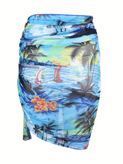  Boho Bikini Bottoms Knot Side Ruched Cover Up Skirt