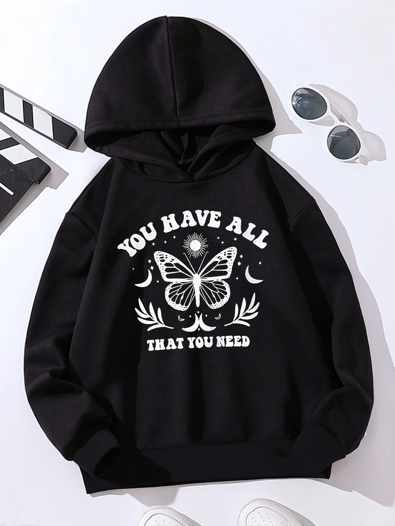 Butterfly Slogan Hooded Sweatshirt for Girls