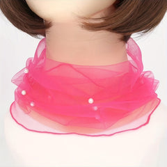 Faux Pearl Scarf Neckerchief Lightweight Gauze Infinity Scarf