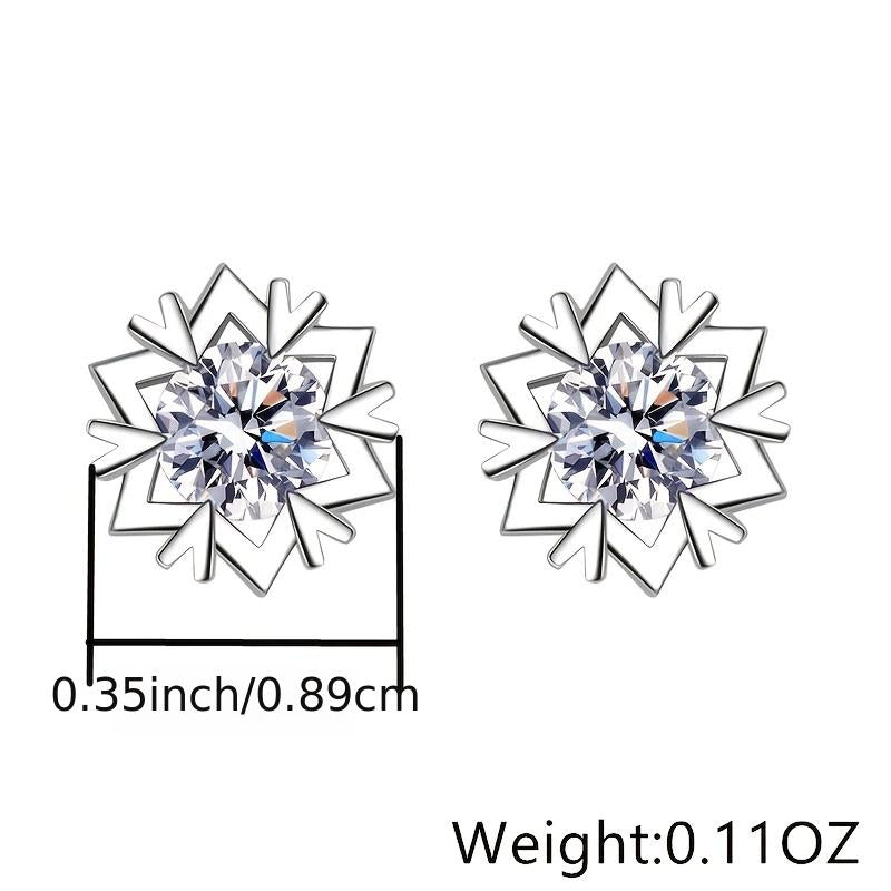Snowflake Zircon Stud Earrings 18K Plated Wedding Party Jewelry Gift