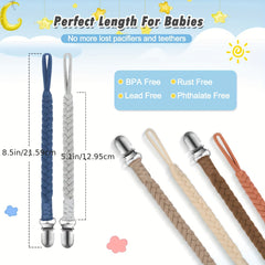 6pcs Unisex Pacifier Clips Braided Holders for Boys & Girls