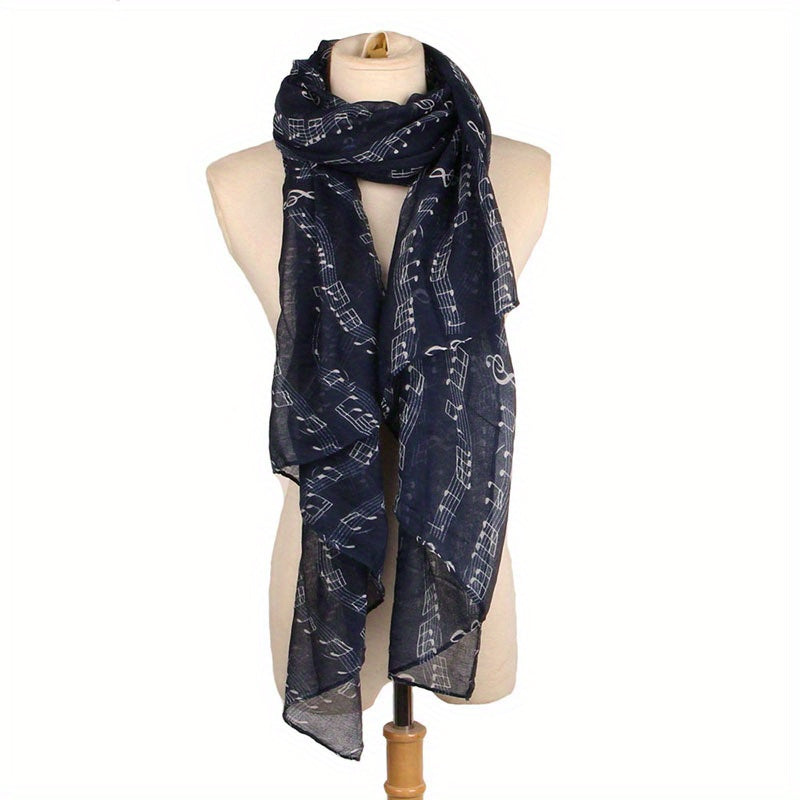 Musical Note Print Scarf Solid Gauze Shawl Women Head Wrap