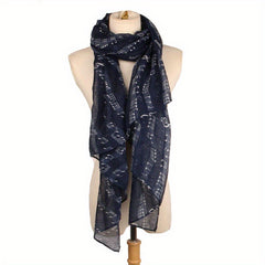 Musical Note Print Scarf Solid Gauze Shawl Women Head Wrap