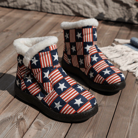 Women's American Flag Snow Boots Warm Outdoor Short Boots