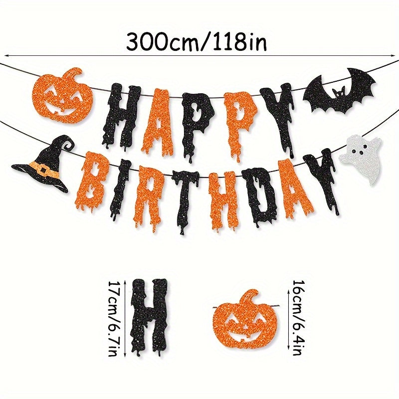 Halloween Birthday Banner & Pumpkin Bat Wizard Hat Decor