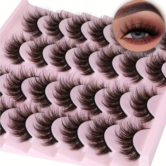 14 Pairs Faux Mink Lashes Natural Look False Eyelashes 5D Volume 16mm Wispy