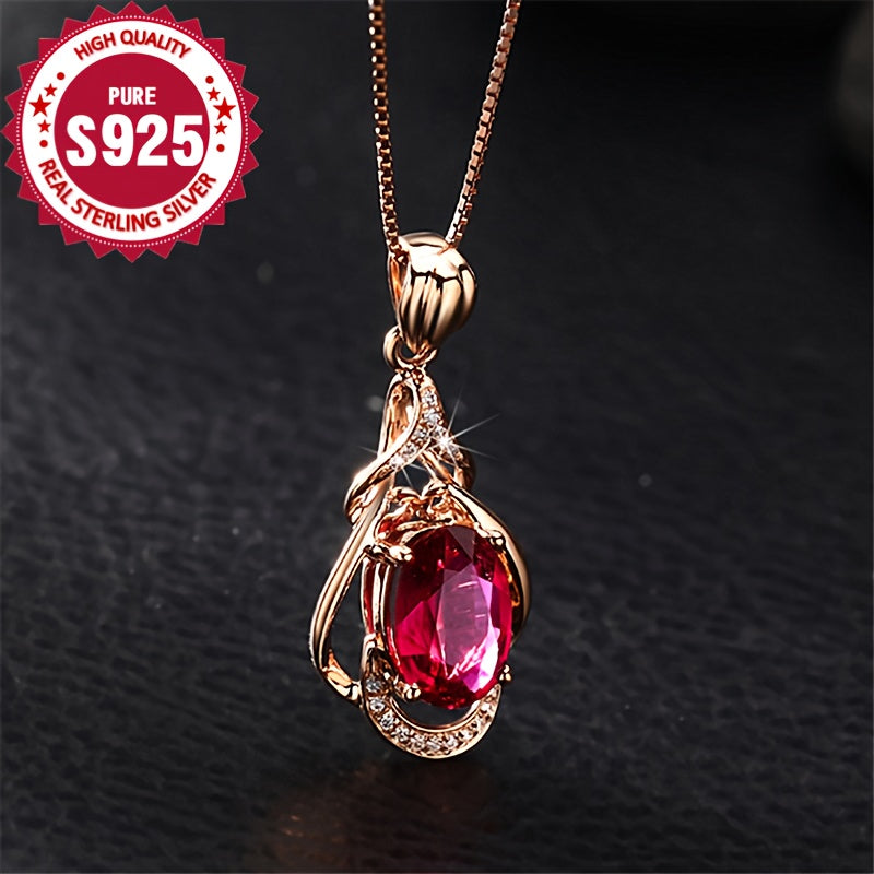 925 Sterling Silver Water Drop Pendant Necklace with Gemstone