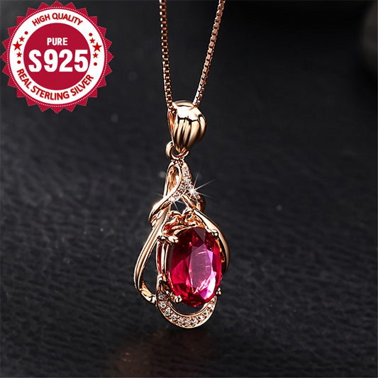 925 Sterling Silver Water Drop Pendant Necklace with Gemstone