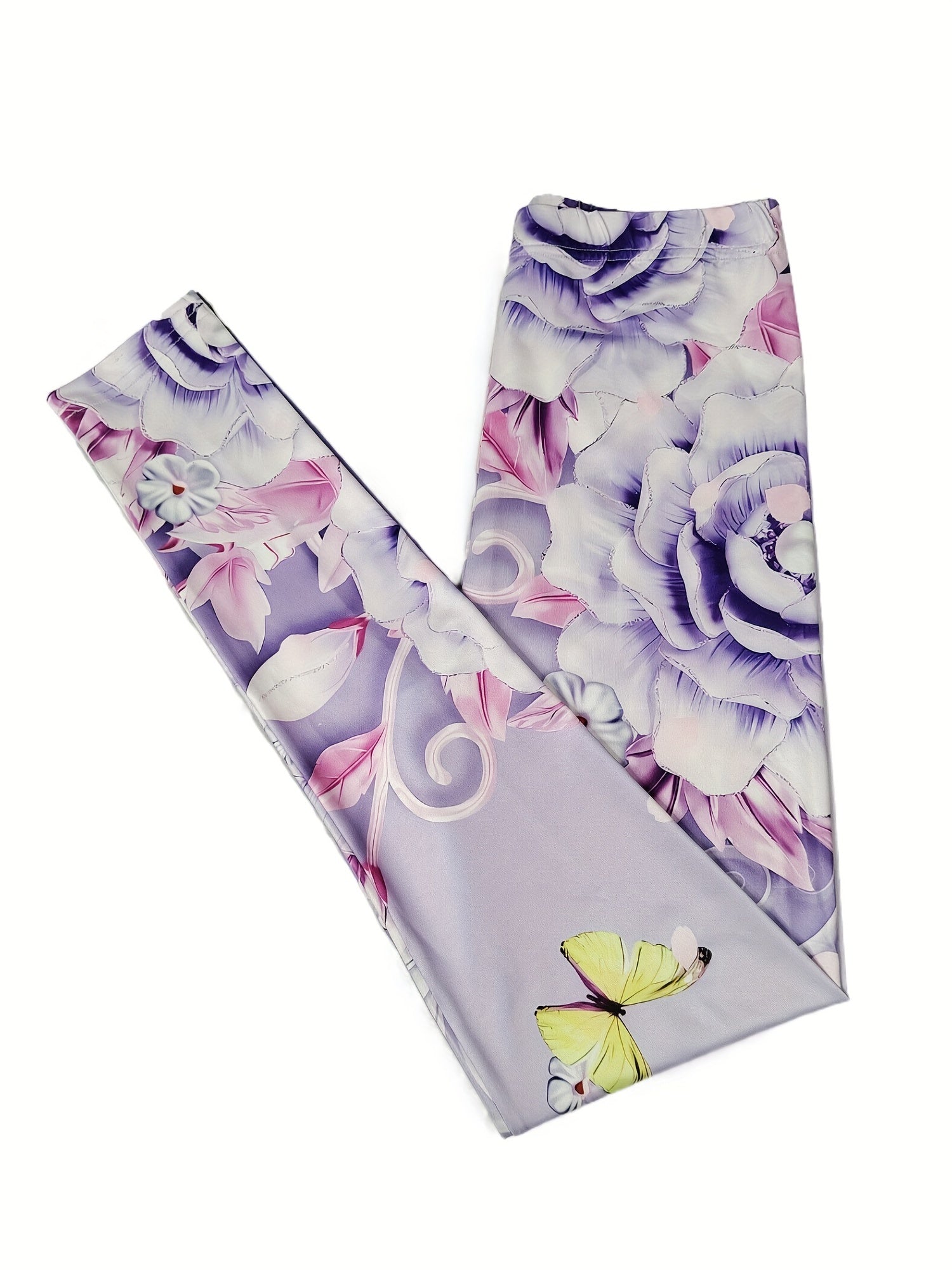 Floral Butterfly Print Skinny Leggings Women's Stretchy Leggings