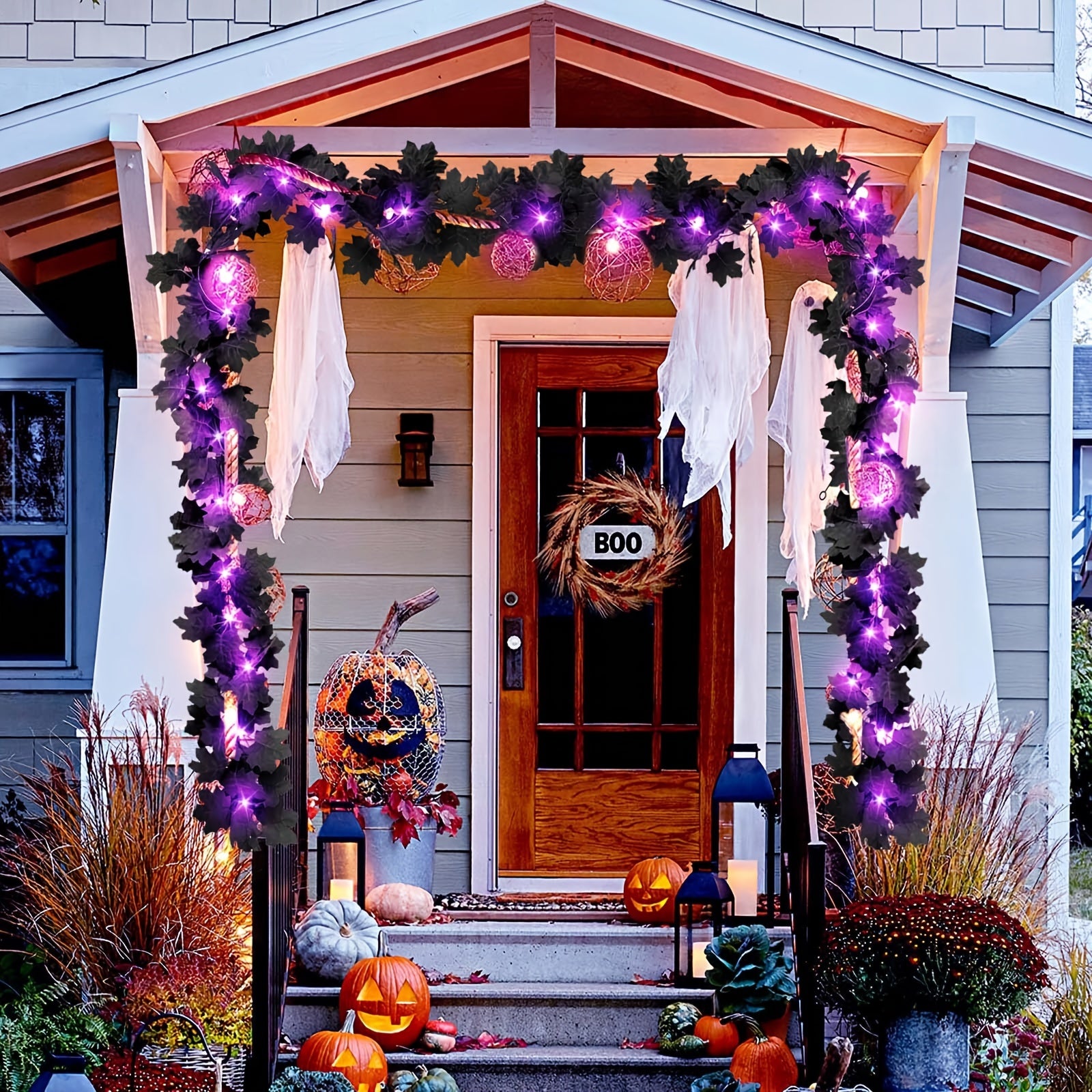 Halloween Decor Lights 20 LED Maple Leaf Garland With Light Fall Decor