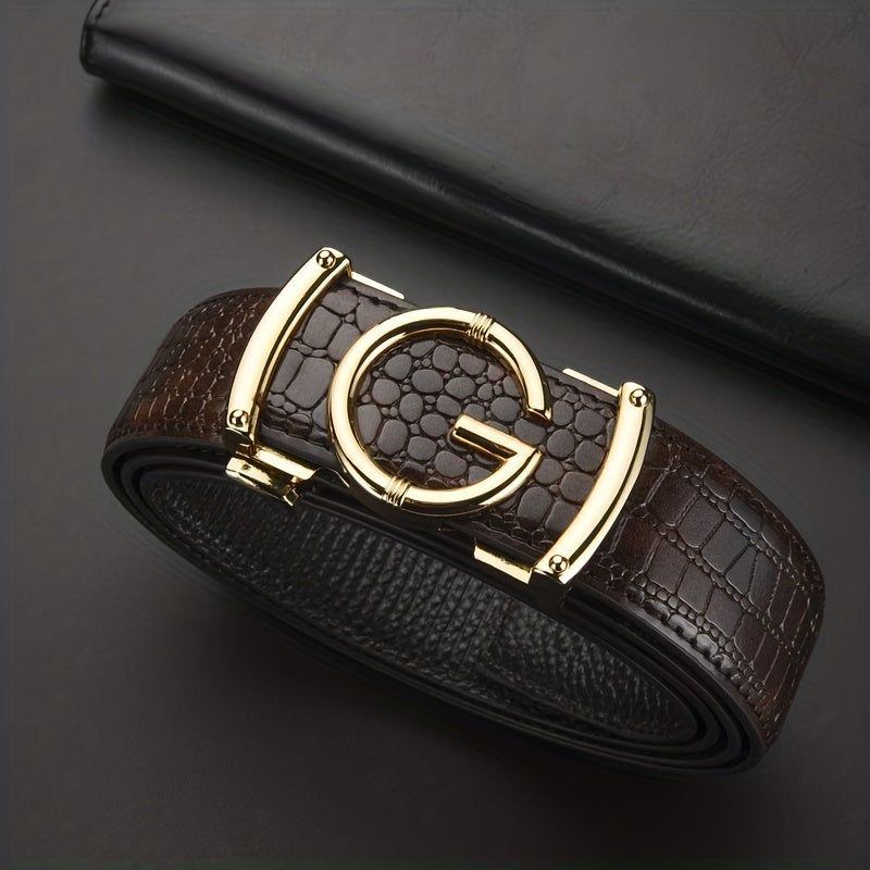 Crocodile Pattern Leather Belt Cowhide Belt Sliding Buckle