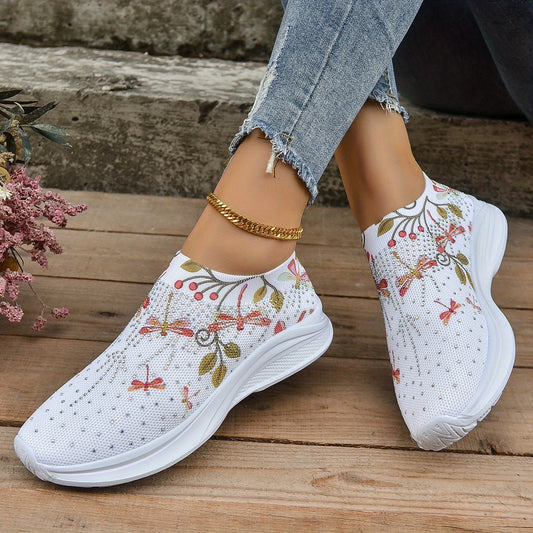 Women's Rhinestone Sock Shoes Dragonfly Slip On Trainers