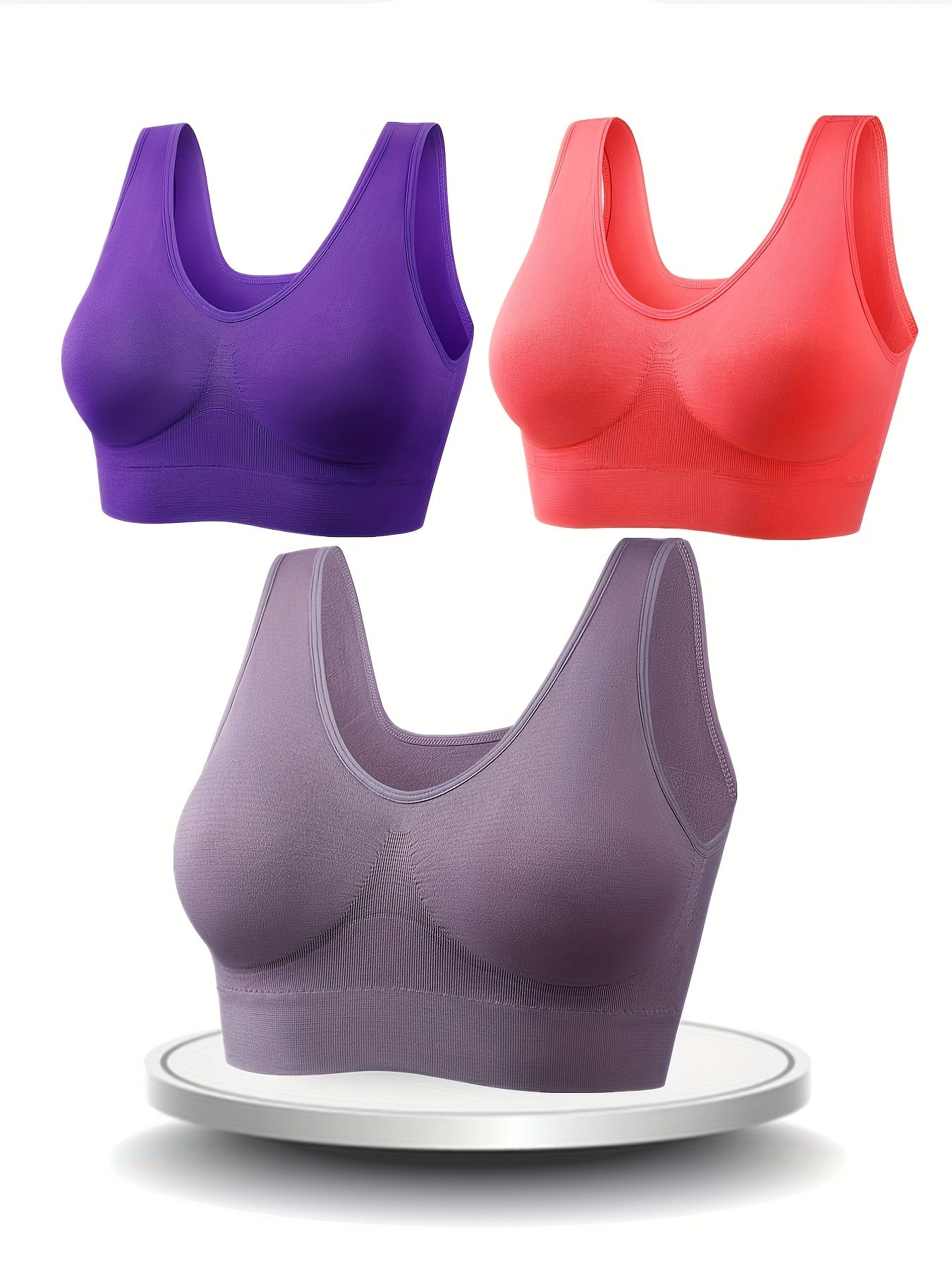 3pcs Comfy Sports Tank Bras No Padding Wireless Intimates Bras