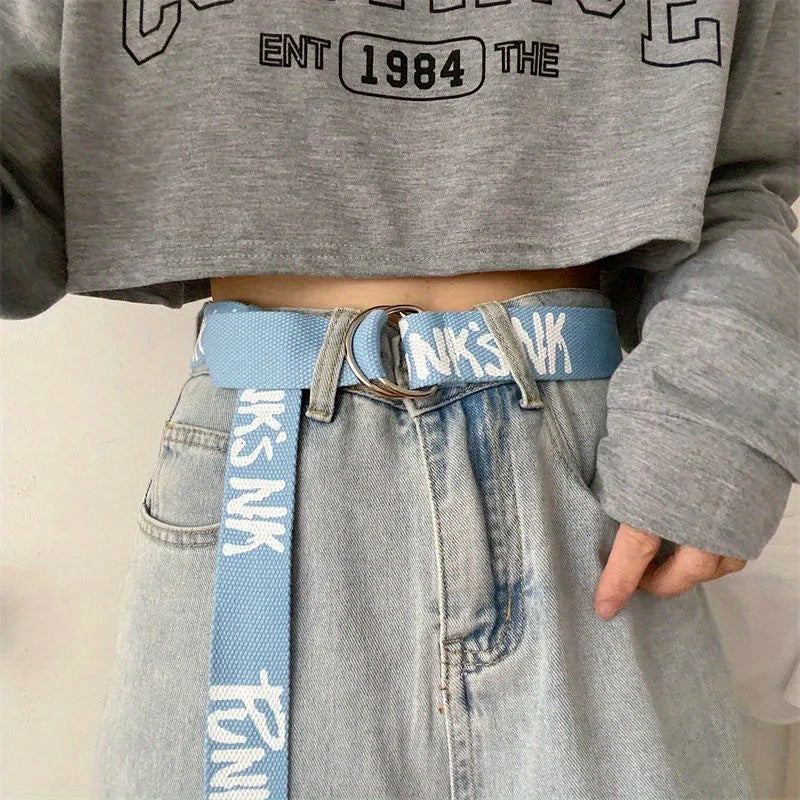 Graffiti Print Canvas Belt Unisex Casual Hip Hop Jeans Pants Belt