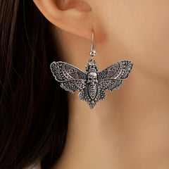 Gothic Retro Butterfly Moth Skull Head Women's Earrings