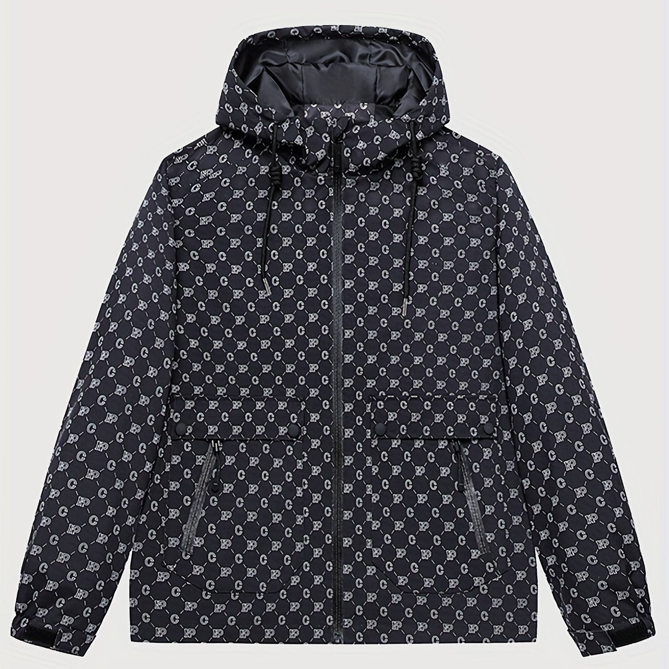 Men's Monogram Lightweight Hooded Windbreaker Jacket Coat