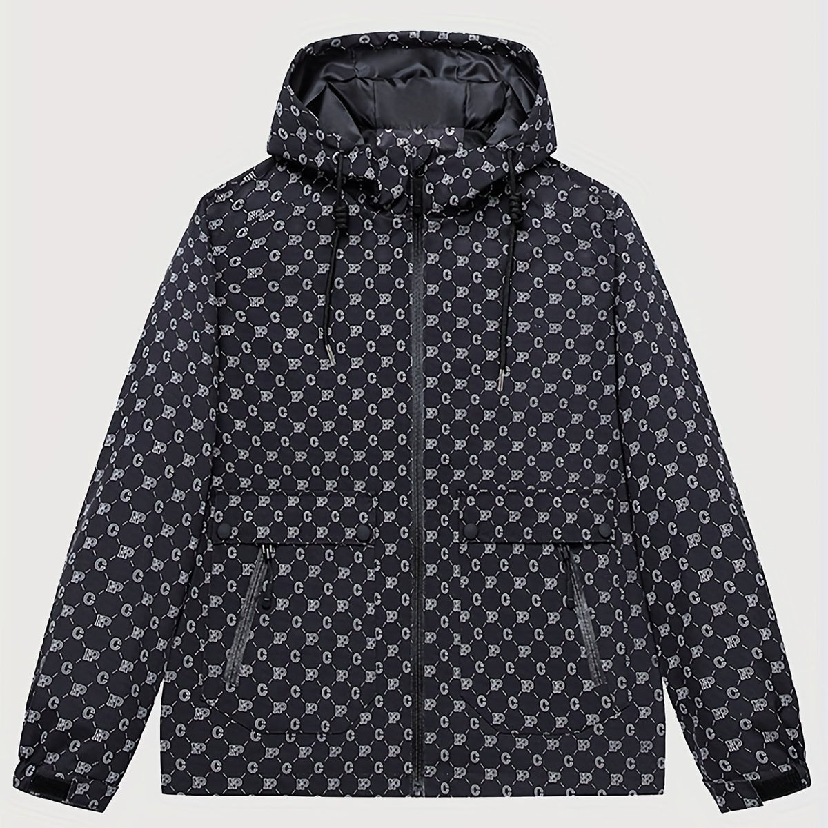 Men's Monogram Lightweight Hooded Windbreaker Jacket Coat