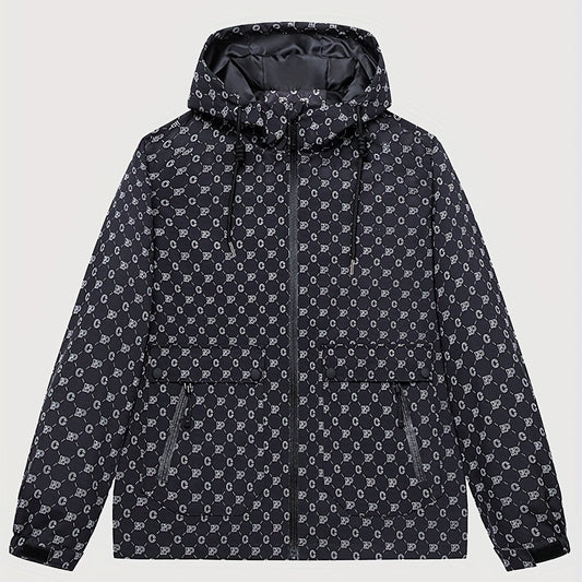 Men's Monogram Lightweight Hooded Windbreaker Jacket Coat