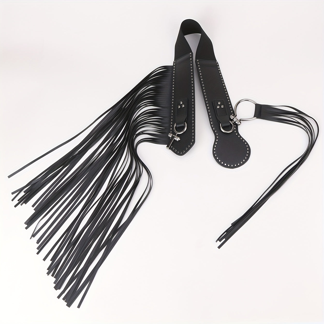  Punk Tassel Skirt PU Belt Rivet Decor Wide Waistband Fringe Girdle