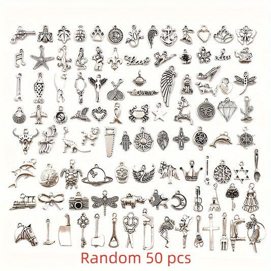 50pcs Silvery Metal Charms Pendants for DIY Necklace Bracelet Making