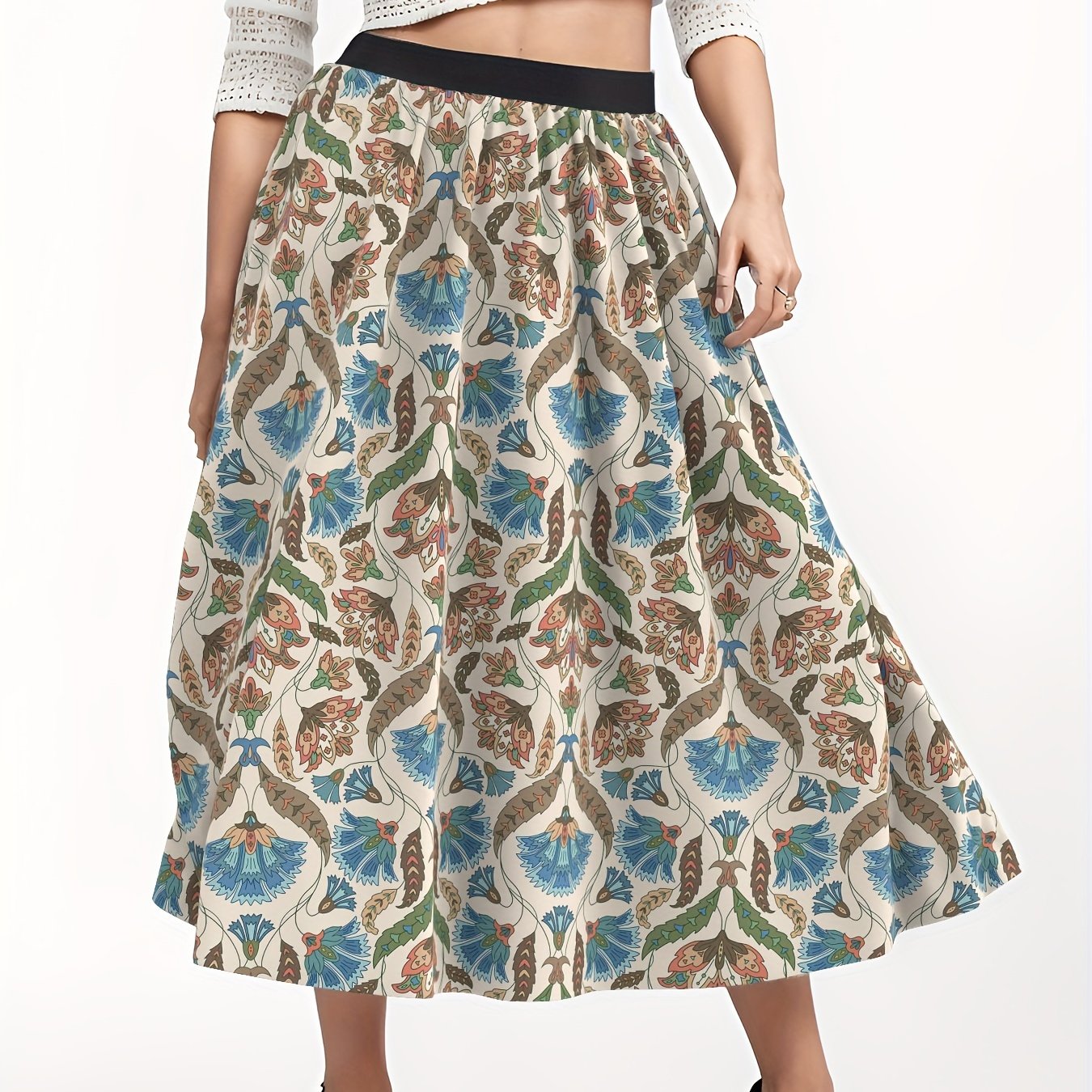  Floral High Waist A-line Skirt