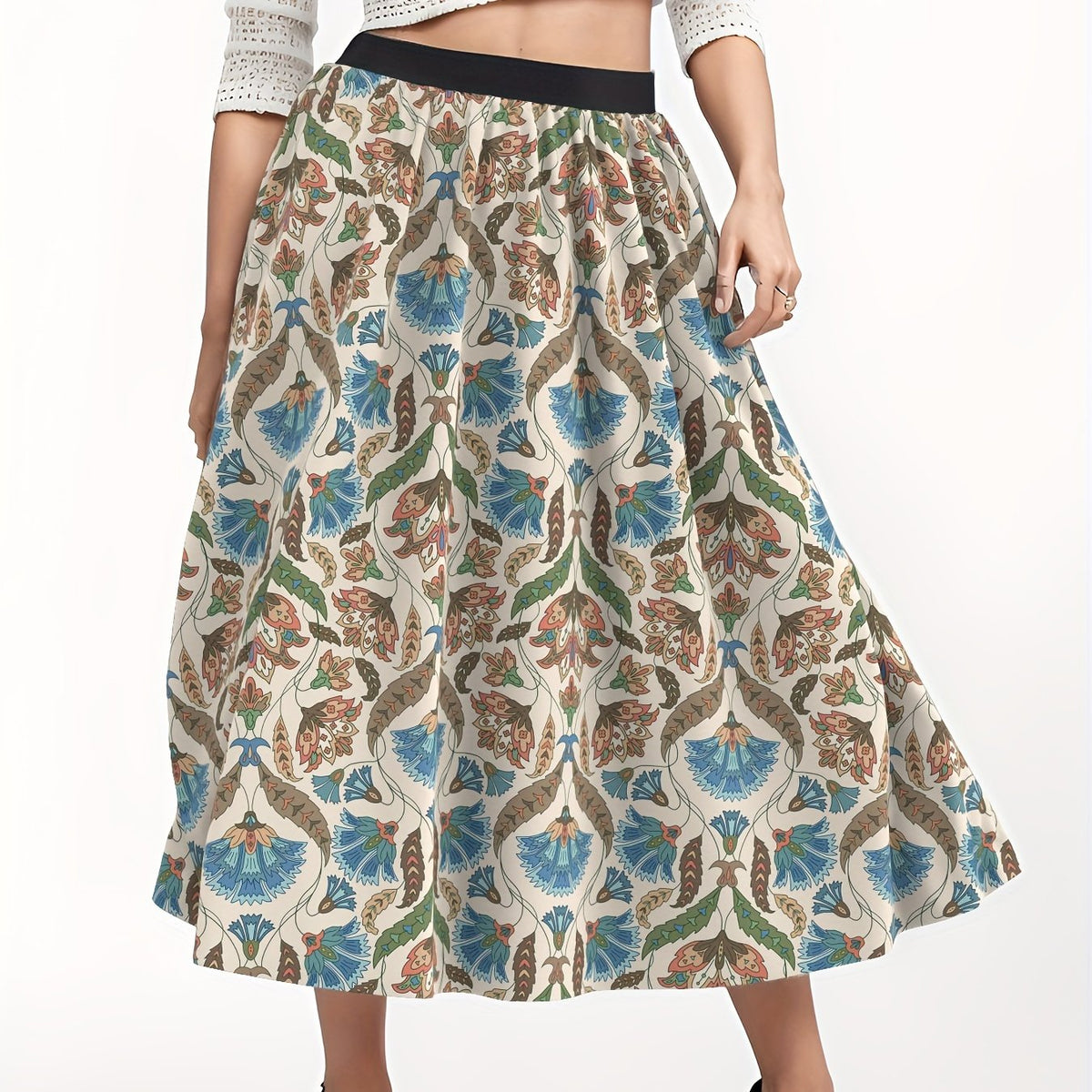  Floral High Waist A-line Skirt