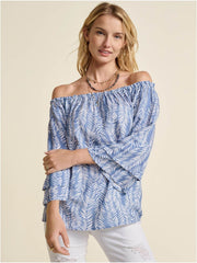 Off Shoulder Blouse Layered Flare Sleeve Spring Summer