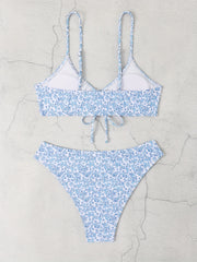 Floral Drawstring Bikini Set High Cut Two Piece Swimsuit
