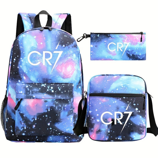 3pcs Number Star Print School Bags Set Large Capacity Casual Backpack