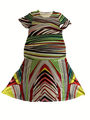  Abstract Print Mermaid Dress