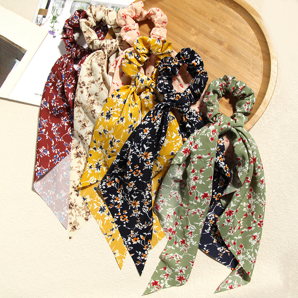 Retro Floral Boho Hair Scarf Scrunchies Ponytail Holder for Women