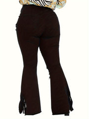 Women's Plus Solid Ripped Button Fly High Rise Flared Leg Jeans