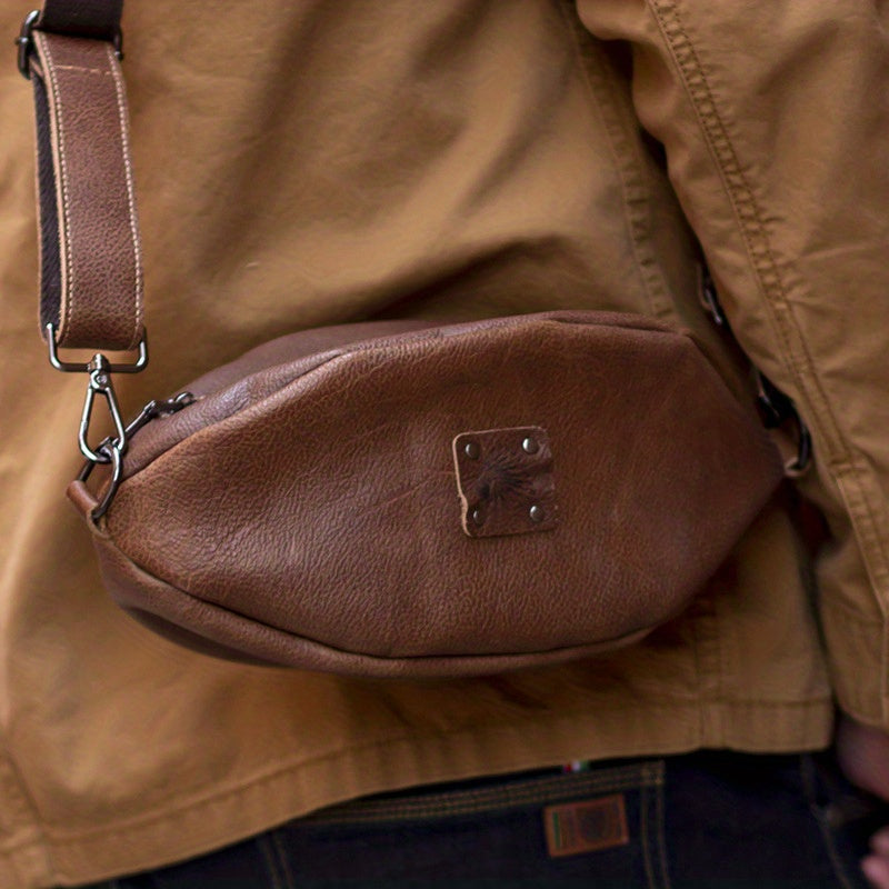Cowhide Rugby Bag Men's Retro Crossbody Small Bag Leather Shoulder Bag