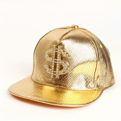 Leather Hip Hop Flat Brim Hat Dollar Point Drill Crocodile Print Baseball Cap