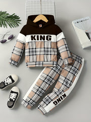 Boys Plaid Hoodie & Pants Set