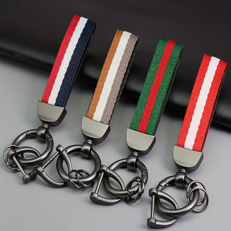 Men's Striped Nylon Ribbon Keychain Pendant