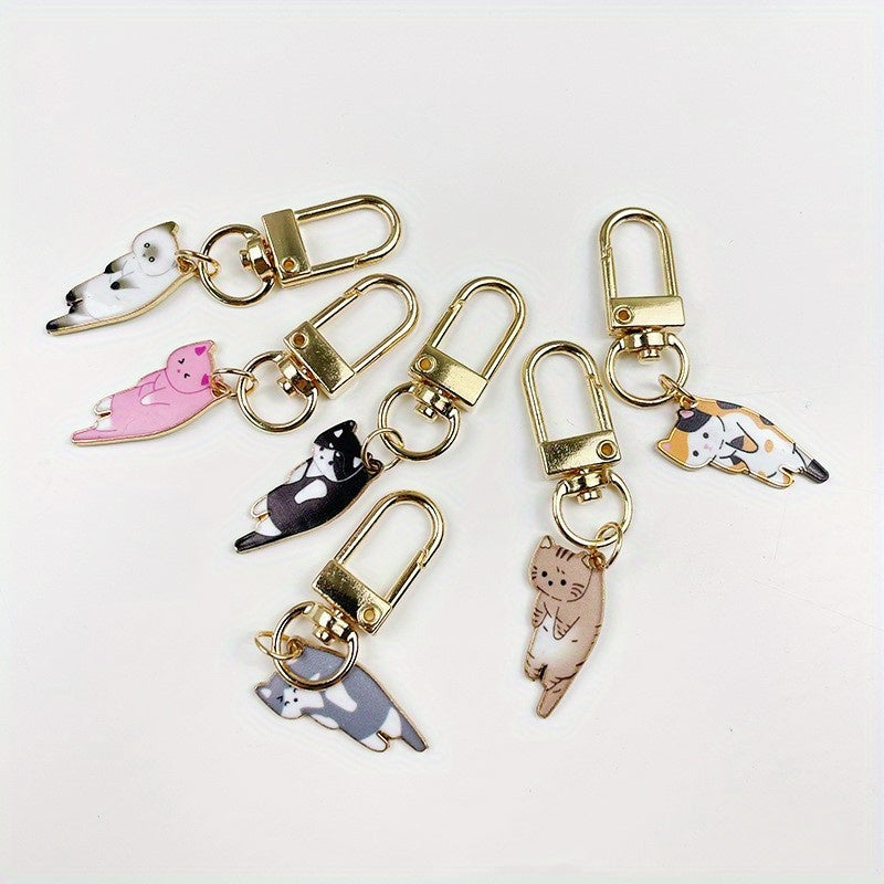 6pcs Cartoon Kitten Enamel Keychain Animal Key Ring Cat Mom Gift