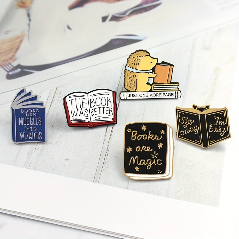 Cartoon Alloy Hedgehog School Book Reading Creative Pin