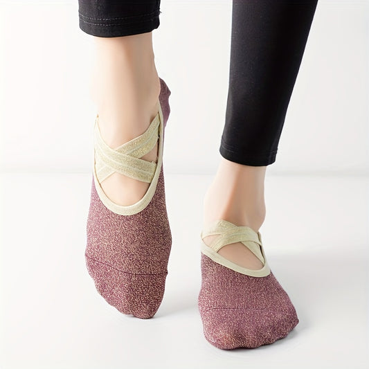 Cross Strap Yoga Socks Non Slip Fitness Grippers for Pilates Barre Ballet