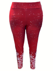  Snowflake Print High Rise Leggings