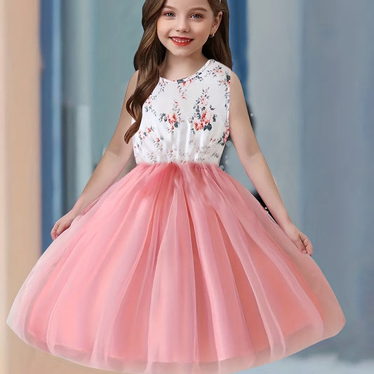 Girls Flower Graphic Tutu Dress Mesh Dress For Party