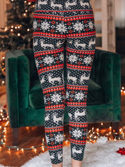  Christmas Casual Pants Snowflake & Elk Striped Leggings